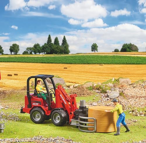 bruder 2192 Schäffer Hoflader 2630 mit Ballengreifzange und einem Rundballen, Mehrfarbig