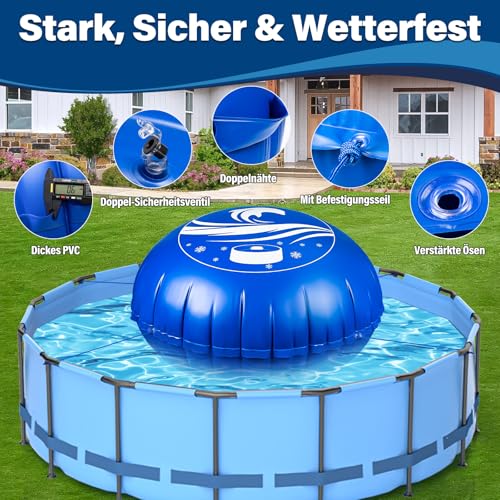 BerrysParadise Poolkissen Winter Ø4m XXXL Luftkissen für Pool, mit Doppelnaht, 20m Seil, aufblasbares Überwinterungskissen für Poolabdeckung, Zubehör für Frost- und Wetterschutz