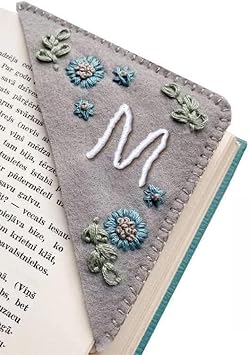 Personalized Hand Embroidered Corner Bookmark,Felt Triangle Page Stitched Handmade Bookmark,Unique Cute Flower Letter Embroidery Bookmarks Accessories for Book Lovers Letter M Winter