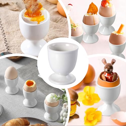 9 Stück Eierbecher Set, 4.8x4.9cm Weiße Runde Eierbecher mit Fuß, Plastik Frühstück Eierhalter Geschirr, Eierbecher Lustig Geeignet für Hart und Weich Gekochte Eier auf Jedem Frühstückstisch (Weiß) – Bild 7