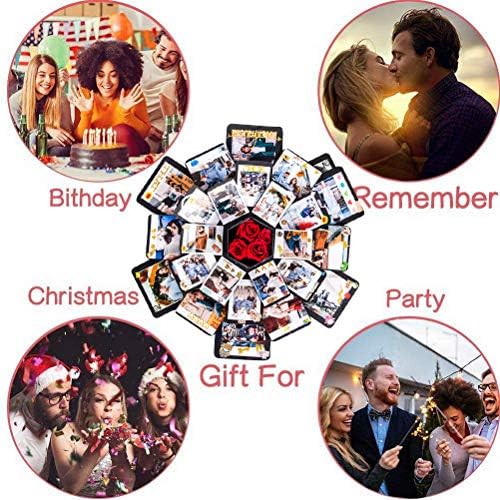 kuou Black Explosion Box with 6 Faces, Surprise DIY Explosion Gift Box Photo Hexagon Box Picture Fold Out Box for Wedding Birthday Valentine Anniversary Father's Day Gifts for Dad Woman Boy Girls Mum