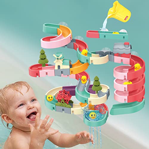 Badespielzeug Badewanne, Wasserbahn Badespielzeug, Badewannen Spielzeug Rutsche, DIY-Enten-Rutschen-Set, Dusch Badespielzeug, Niedliche Kleine Entenrutsche, Für Kinder Badespaß Geschenk, 86 Stück