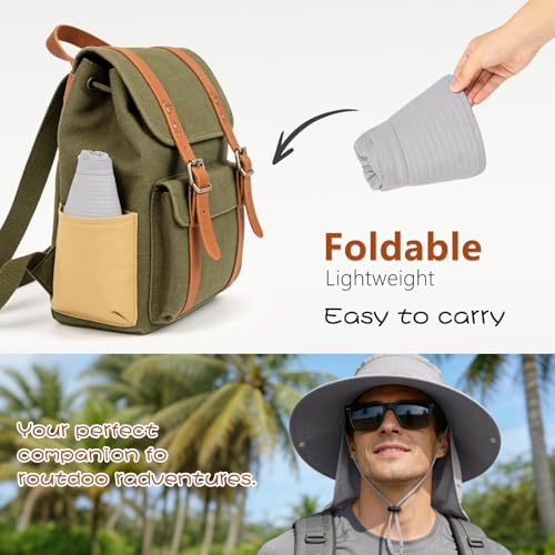 Image of ZOORON Sun Hats for Men Women Fishing Hat with Neck Flap,UPF 50+ Sun Hat Waterproof Wide Brim Bucket Hats for Safari Hiking