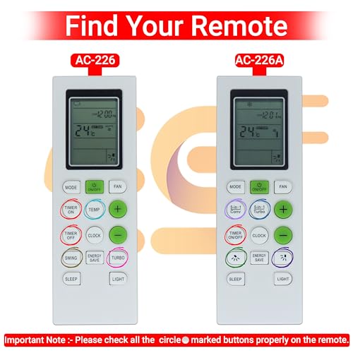Image of Electronic Spices AC Remote | Compatible with Blue Star AC (Model AC-226) with AAA Batteries
