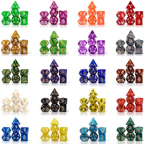 Awpeye 25 x 7 (175 Pieces) Double-Color Polyhedron Dice for Dungeons and Dragons DND RPG MTG Table Games D4 D6 D8 D10 D% D12 D20 with 1 Large Flannel Bag