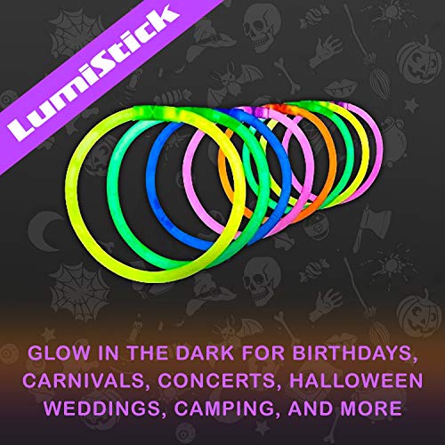 Lumistick 8 Inch 100 Glow Sticks Bulk Party Favors with Connectors | Light Sticks Neon Party Glow Necklaces and Glow Bracelets | Glow in The Dark Party Supplies (Assorted, 100 Glow Sticks)