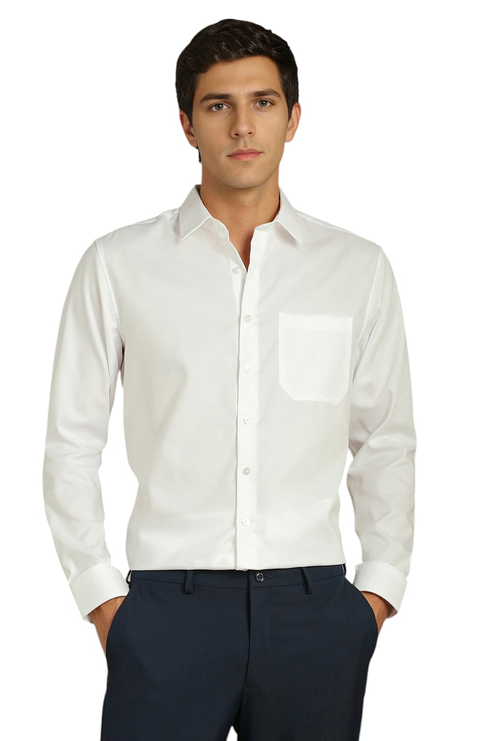 Louis Philippe Men's Slim Fit Easy to Iron Everyday wear Premium Cotton Full Sleeve Solid Formal Shirt