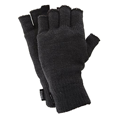 Floso® Mens Thermal Fingerless Gloves (3M 40G) (One Size Fits All) (Black) #TOP4