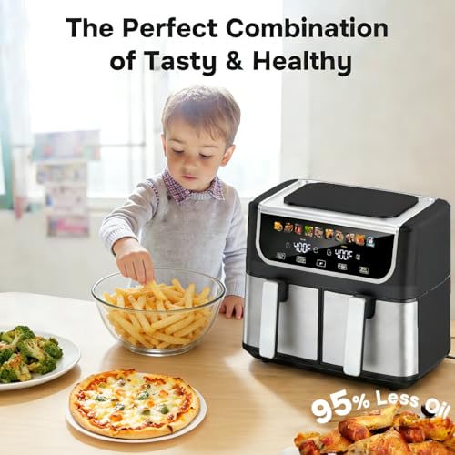Simple Deluxe 9.5-Qt Dual Basket Air Fryer, 10-in-1 Digital Preset 1700W Airfryer, Sync Cook, Independent Temp Control, Shake Reminder, Nonstick Basket, Black by Simple Deluxe - Image 8