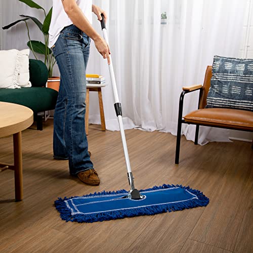 Tidy Tools Commercial Dust Mop & Floor Sweeper, 30 In. Dust Mop For Hardwood Floors, Reusable Dust Mop Head, Extendable Mop Handle, Industrial Dry Mop For Floor Cleaning & Janitorial Supplies, Blue #TOP1