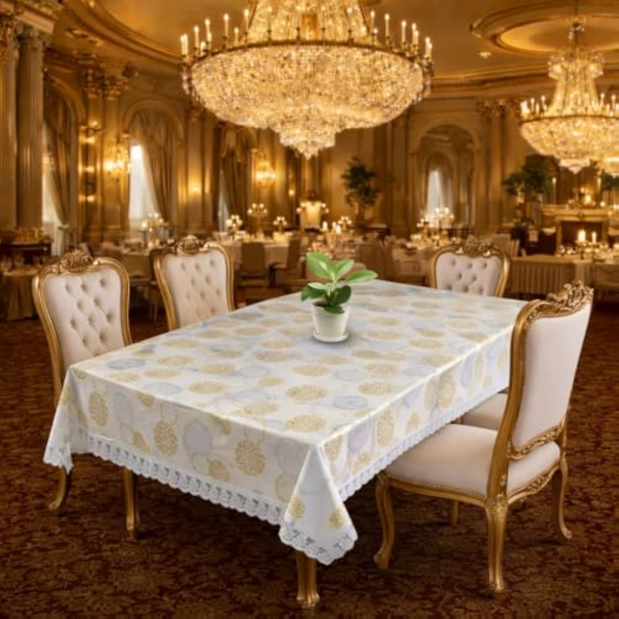 LION'S Rectangular Anti-Slip PVC Solid Plain White Lace Table Cover, 40x60 Inch