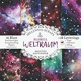 Aquarell Weltraum Kreatives Bastelpapier: Scrapbooking Papier & Zubehör I Zum Ausschneiden I Mit Letterings I Junk Journal Dekor I Geschenk für Bastelfreunde I Karten Basteln DIY