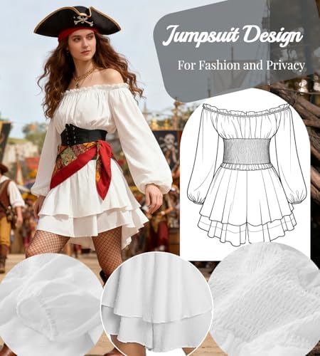 Piratenkostüm Damen Set – Off-Shoulder Weißes Kleid Mit Korsett, Kopftuch & Taillenschal | Piratin Outfit Für Karneval, Halloween & Cosplay Piratenkostüm Damen Set – Off-Shoulder Weißes Kleid Mit Korsett, Kopftuch & Taillenschal | Piratin Outfit Für Karneval, Halloween & Cosplay