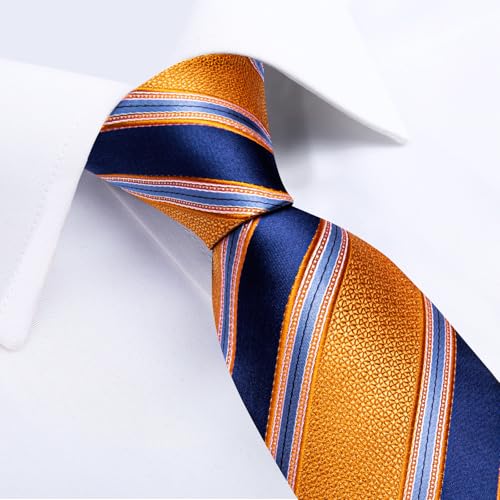 Image of DiBanGu Mens Tie Silk Plaid Striped Necktie and Pocket Square Cufflinks Tie Clip Set with Gift Box Formal Wedding Party