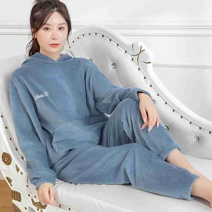 Image of SHAPERX Pajamas Set for Women With Hoodies Soft Comfy Fleece Pjs Pullover Pants Loose Plush Sleepwear Fuzzy Hoodies Loungewear for Winter Pack of 1