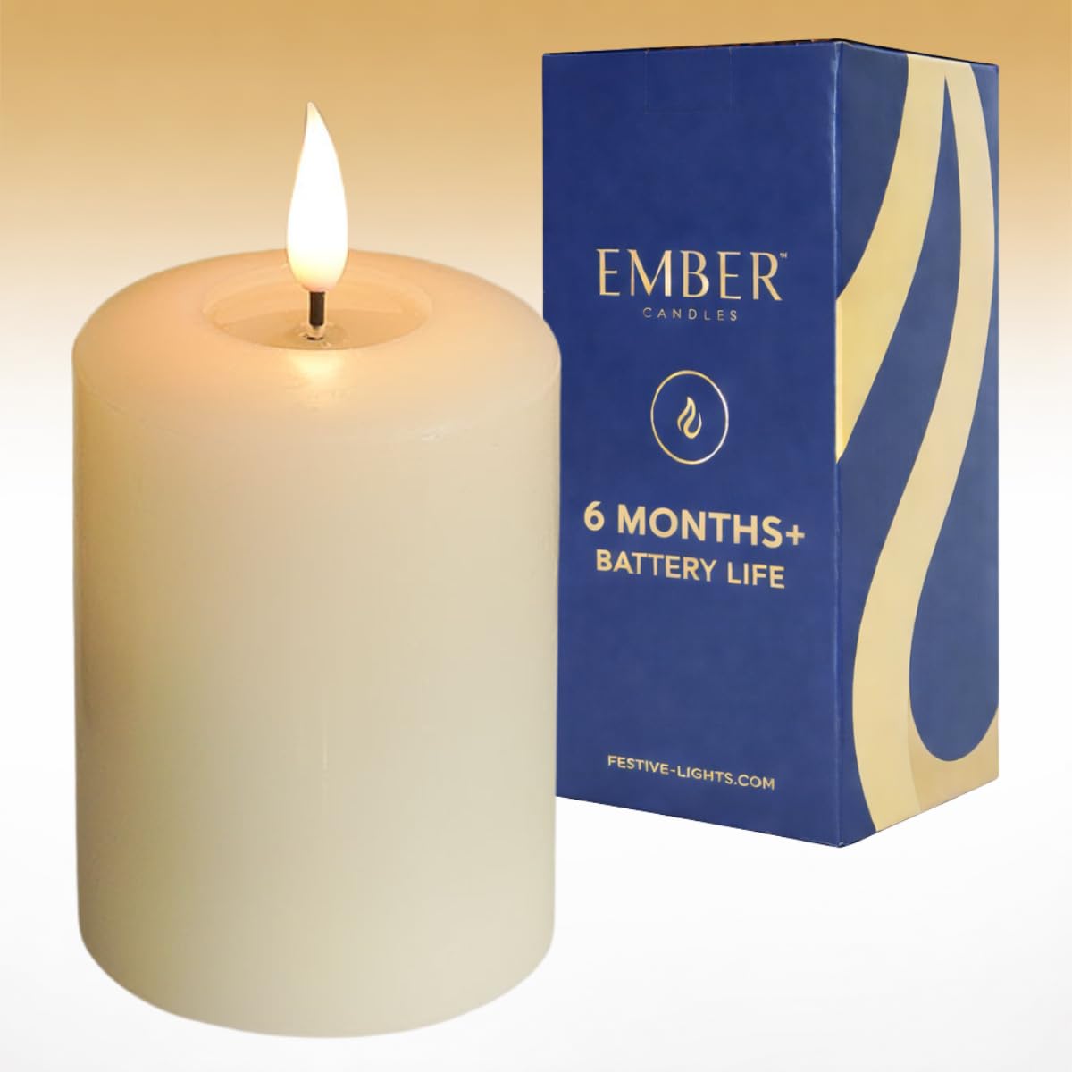 10cm Signature Ivory LED Flickering Battery Candle – 100% Real Wax, Ultra-Realistic, Flameless, Hand-Poured Design, 6-Hour Timer for Safe Indoor Use (Without Remote Control)