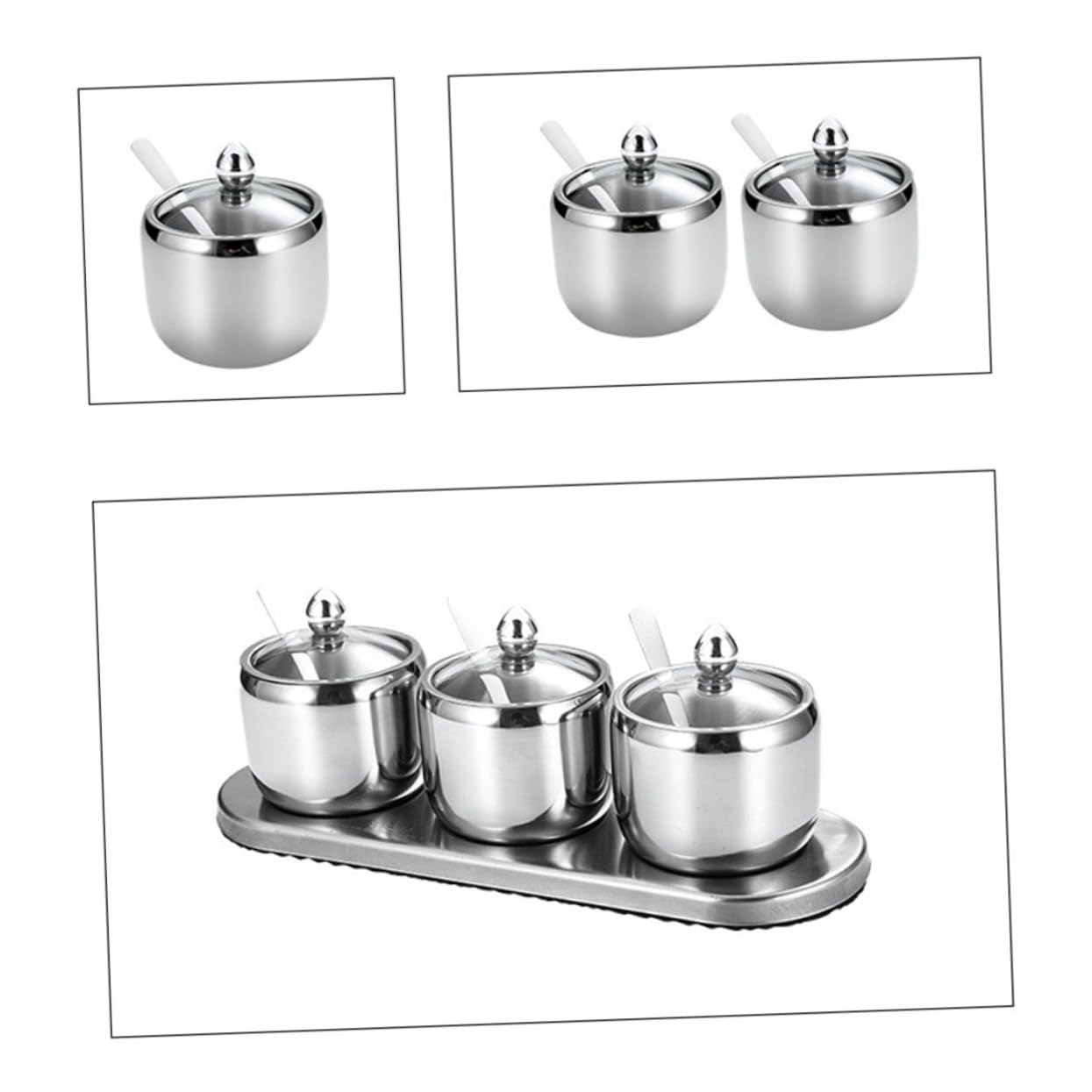 Gewürzgläser aus Edelstahl Salzbehälter Vorratsgläser für Gewürze Kaffee Tee und Zucker mit Sockel
