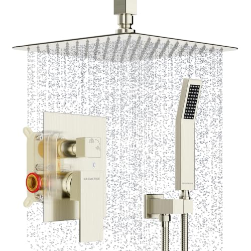 Image of SR SUN RISE 10 Inch Ceiling Mount Rain Shower System,Brushed Nickel