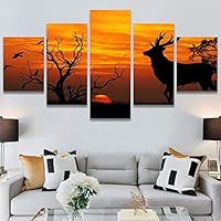 SIGNWIN 5 Panel Canvas Wall Art Modern Art Animals Colorful Decorative Elements Multicolor Photography Silhouette for Home Decorations Ready to Hang - 60