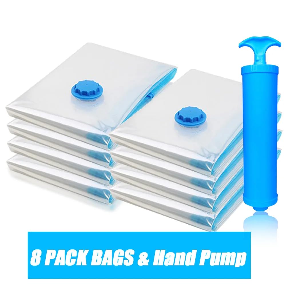 Bolsas Envasar Al Vacio Ropa Bolsas de almacenamiento al vacío for ropa, ropa de cama, ahorradoras de espacio, paquete de sellado al vacío, bolsa organizadora comprimida plegable, 8 unidades(70x100)