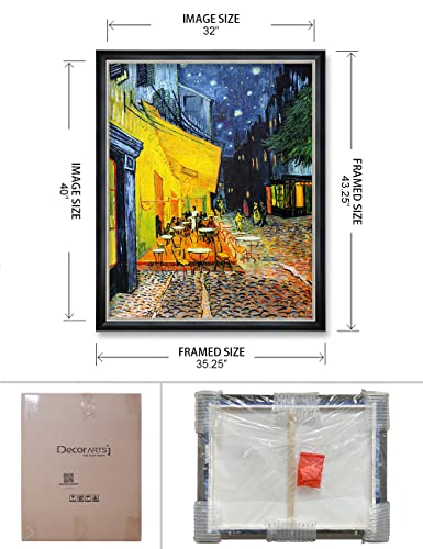 Decorarts - Cafe Terrace At Night By Vincent Van Gogh Art Reproduction. Oversize Solid Wooden Frame Matching With Giclee Prints Canvas Wall Art. Total Framed Size: 43X35 #TOP5