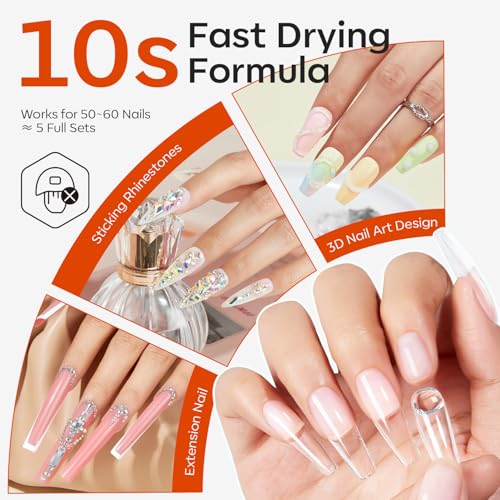 Image of Modelones Almond Gel Nail Tips Kit, No UV Lamp Semi Solid Glue Nail File | 15Sizes 240PCS Pre Etched Half Matte Medium Press On Nails No UV Light Needed Quick Drying, Long Lasting DIY Home Salon