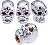 MEAJOO 4PCS Skull Style Tire Stem Valve Caps, Skull Head Tire Wheel Air Cap Universal Copper Core Stem Covers for Cars, SUV, Trucks, Bikes, Motorcycles, Bicycles (Silver)