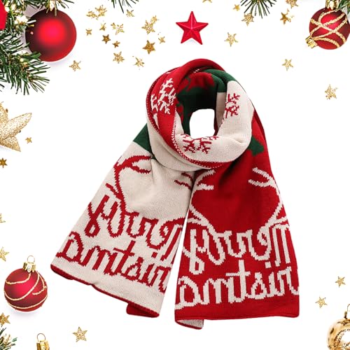 Epunk Women's Christmas Scarf 180x35cm Unisex Thick Knitted Festive Scarf with Tree & Lettering (Red/Green, Premium Wool) (Red)