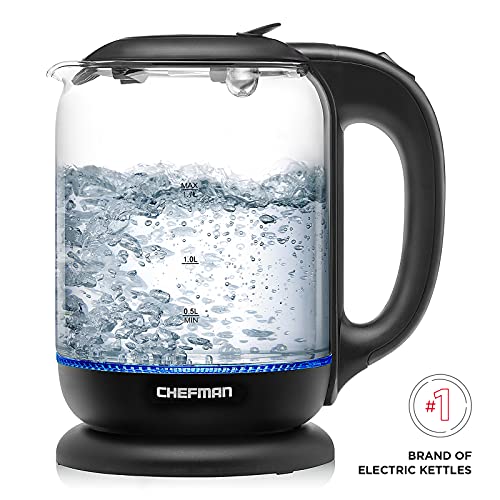 Chefman 1.7L Electric Kettle, Easy Fill Lid, Cordless, Removable Lid, 360 Swivel Base, LED Indicator