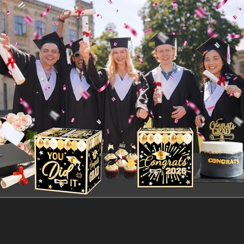image for JCTHKUKU Black Graduation Congrats Card Box, Class of 2026 Black Gold 