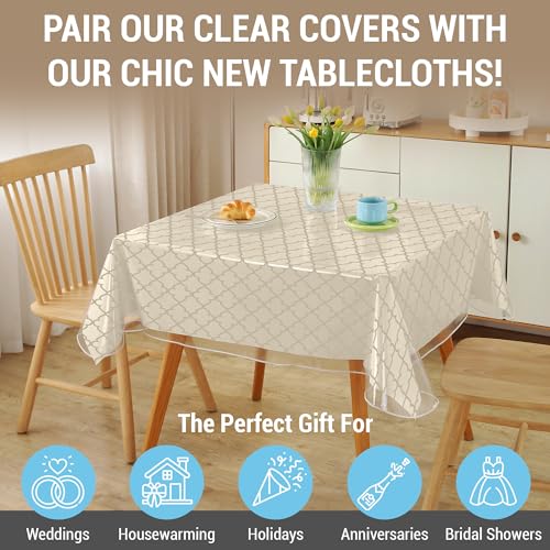 HLC.ME Clear Vinyl Tablecloth Cover, Plastic Table Cover Rectangular, Crystal Clear Plastic Table Cover Protector for Dining Table, Vinyl Table Cover - 100% PVC, Waterproof, Oil Proof - 60x84 inch