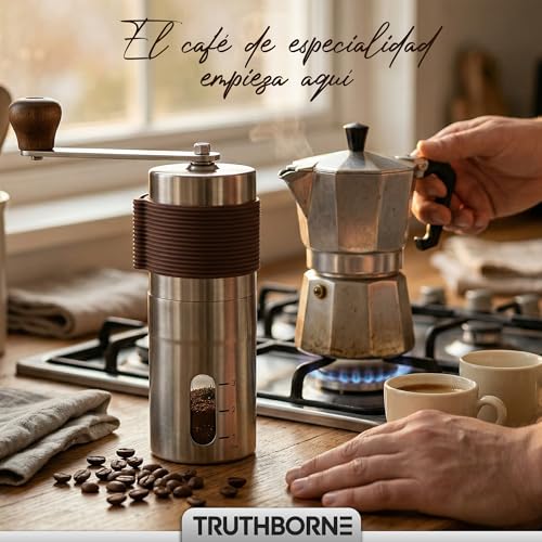 Miniatura 6 de Truthborne Molinillo De Café Manual, Acero Inoxidable 304 Con Muelas De Cerámica, 46 Niveles De Molienda Grueso A Fino, Portátil Para Espresso, Prensa Francesa, Pour Over, Viaje Y Regalo Marrón
