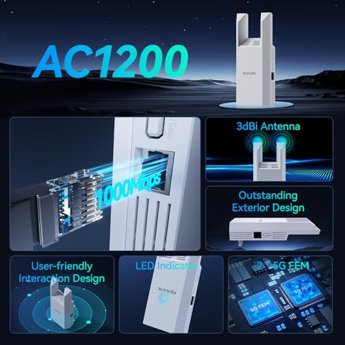 Tenda WiFi Extender AC1200 - WiFi Extender with Gigabit Ethernet Port, 1.2Gbps Home Internet Booster, Dual Band, Up to 150 m² & 32 Devices (A18Pro) by Tenda - Image 4
