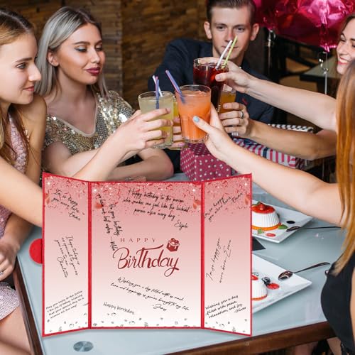 Image of Crenics Red Birthday Decorations for Women Men, Creative Birthday Guest Signature Book Alternative 18 inch x 12 inch, Awesome Birthday Gifts for Girls or Boys
