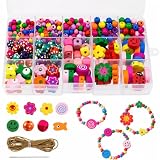 NewZC Kit Abalorios para Hacer Pulseras Niña - Bricolaje Conjunto de Cuentas Colores con 400 Pieza Bolas de Madera para Collares - Cuentas Coloridas Juego de Joyas Niño Regalos Infantiles de 5-10 Años
