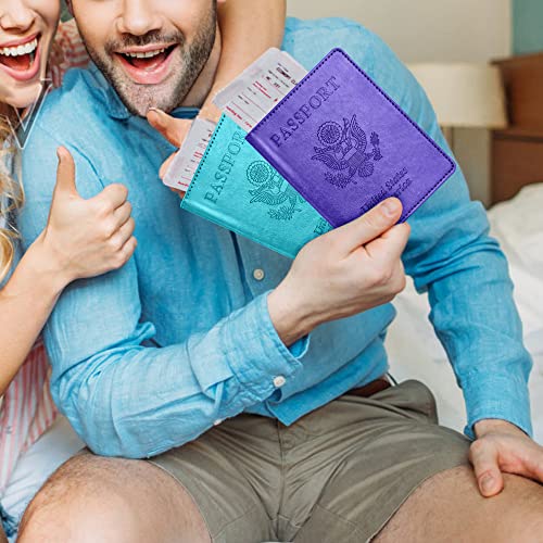 Image of Passport and Vaccine Card Holder Combo with Vaccine Card Slot, Passport Wallet, Passport Cover / Case for Women and Men(AK-turquoise)