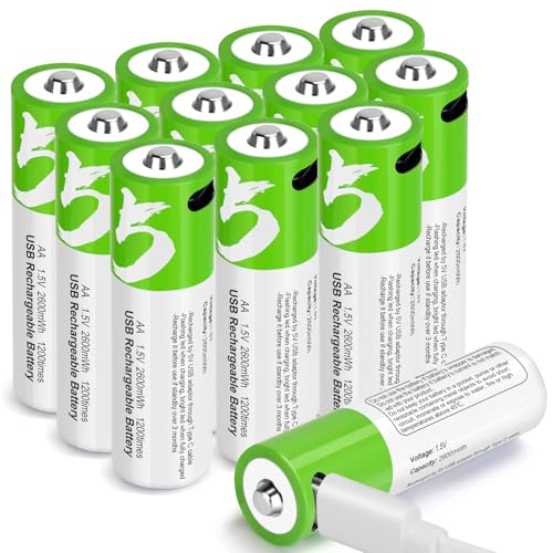 BLUE GIFT MPINCO BLUE GIFT 12 Pack 1.5V Rechargeable Lithium AA Batteries, High-Capacity Batteries, 2600mWh AA Li-ion Battery 1000 Cycles for Xbox