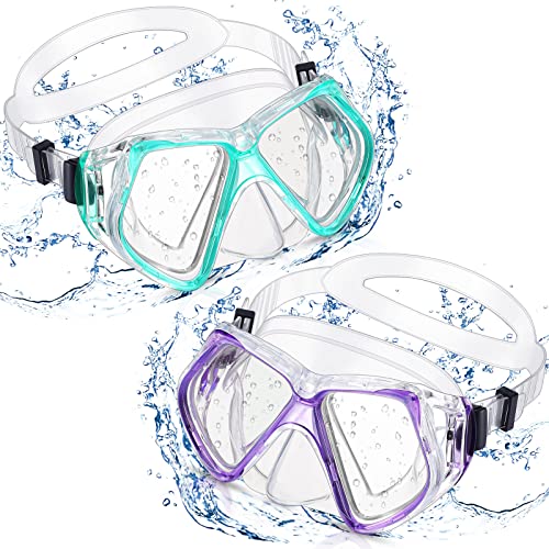 Weewooday 2 Pcs Swimming Diving Goggles Swim Mask Goggle Underwater Swim Goggles Nose Goggles For Adults Youth (Light Green, Purple) #TOP10