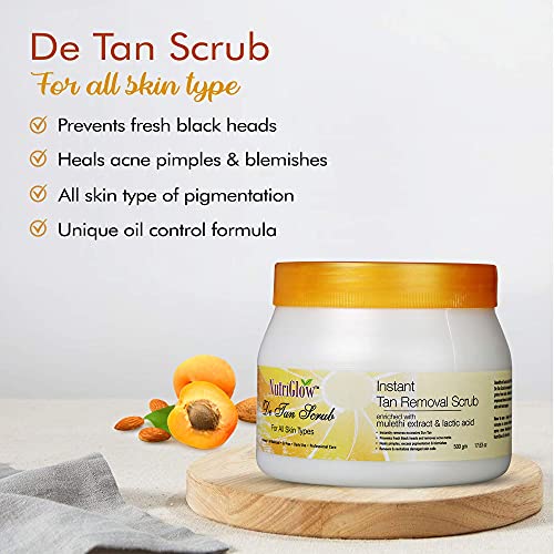 NutriGlow De Tan Scrub For Deep Exfoliation Tan Removal, Brightening Skin, Acne Prone, Blackheads, Pore Cleanser, Oily Skin, No Paraben &... - Image 3