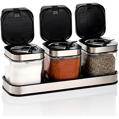 DEAYOU 3-Pack Glass Seasoning Box with Tray Cover