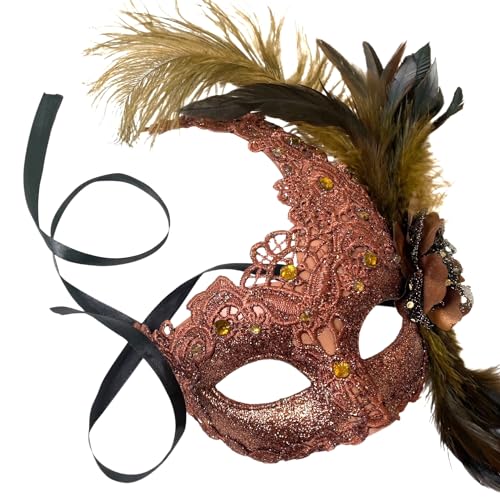 MasqStudio Brocade Lace Masquerade Ball Mask Burlesque Mardi Gras Birthday Prom Wedding Party (Brown) by MasqStudio - Used condition - US$21.73