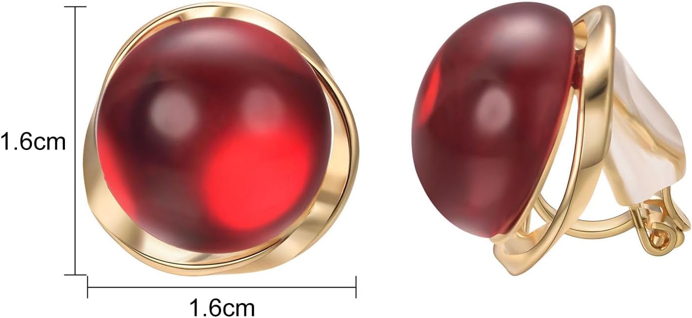 Yoursfs Large Red Ruby Clip On Earrings for Women Red Round Non Pierced Clip On Earrings Dainty and Elegant Bridal Bridesmaid Jewelry