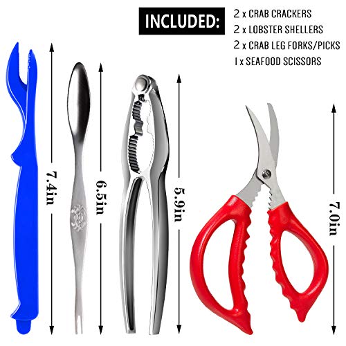 Crab and Lobster Tools - Crab Leg Crackers and Picks Set, Picks Knife for Crab, Shellfish Scissors Nut Cracker, Stainless Steel Seafood Utensils Crackers & Forks Cracker - Thumbnail 7