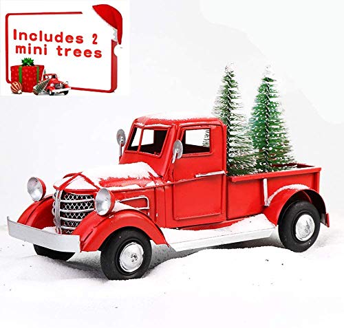 Cullaby Vintage Red Truck Decor 8.7 Inches Handcrafted Red Metal Truck Car Model for Christmas Decoration Table Decoration