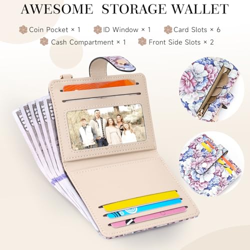 APHISON Women RFID Slim Bifold Wallet, Card Holder with Zipper Coin Purse, Ultra-Thin Compact Wallet with ID Window Minimalist Pink3