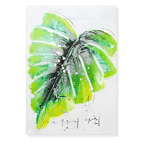 NOVOLOULAN Cuadros Oleo, Cuadro de Decoración, 1 Pieza, Decoración de Interiores, Salón, Habitaciones, 37x57cm, Diseño Hoja, Naturaleza, Variedad de texturas, Alto Relieve, Azul y Verde Cover