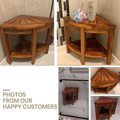 Teakmama Teak Shower Bench 18” Shower Benches For Inside Shower Corner Bench Teak Shower Stool Seat Bathroom Bench With Storage Shelf, Assembly Required #TOP2