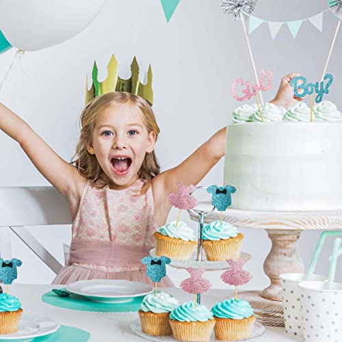 16 Pack Boy Or Girl Theme Cupcake Toppers For Gender Reveal Baby Shower Birthday Party Supplies Glitter Kids Blue Onesie Jumpsuit Cake Decorations Pink Dress Cupcake Picks Gender Reveal Cupcake Topper #TOP2