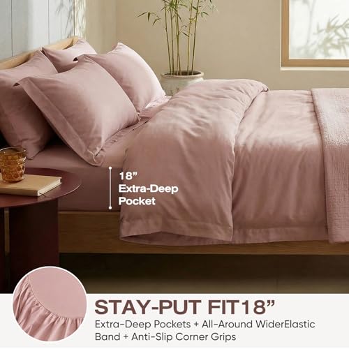 Image of Real 100% Viscose Derived from Bamboo Sheets Set Queen Size, Cooling & Silky Soft for Hot Sleeper, Luxury with Breathable & Moisture Wicking Fabric, 18 inch Deep Pocket with Corner Straps (Sand, Queen)