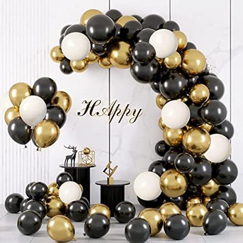 Black Gold and White Balloon Arch Kit, 110pcs Black Gold Balloons and White Latex Balloons, Black Balloon Arch for Men Women Birthday Party, 2023 Graduation, Anniversary, Retirement Party Decorations Cover